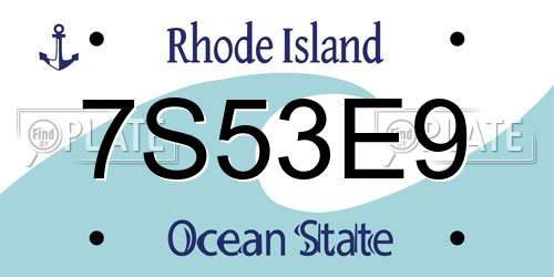 7S53E9 Rhode Island License Plate