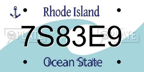 7S83E9 Rhode Island License Plate