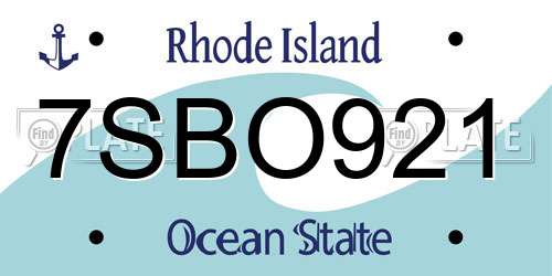 7SBO921 Rhode Island License Plate