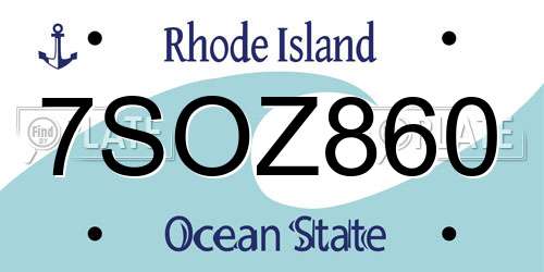 7SOZ860 Rhode Island License Plate