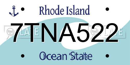7TNA522 Rhode Island License Plate