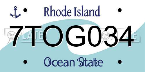 7TOG034 Rhode Island License Plate