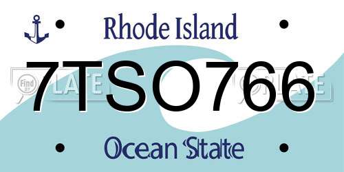 7TSO766 Rhode Island License Plate