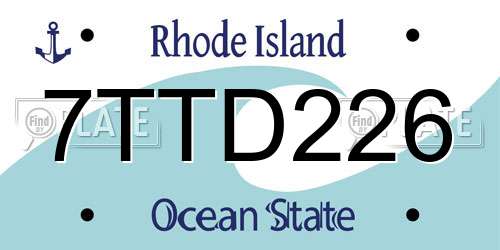 7TTD226 Rhode Island License Plate