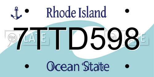 7TTD598 Rhode Island License Plate