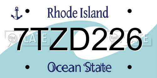 7TZD226 Rhode Island License Plate