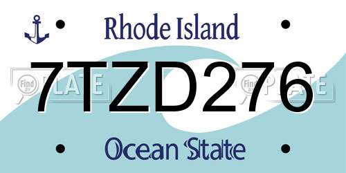 7TZD276 Rhode Island License Plate