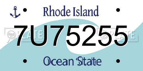 7U75255 Rhode Island License Plate