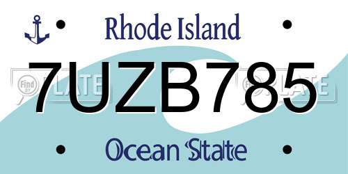 7UZB785 Rhode Island License Plate