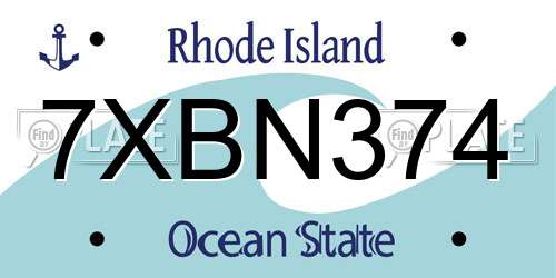 7XBN374 Rhode Island License Plate