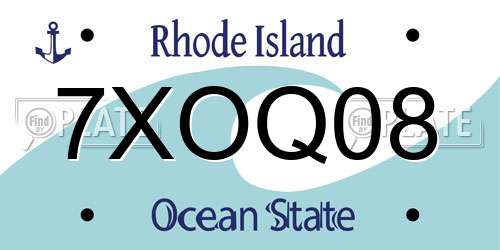 7XOQ08 Rhode Island License Plate
