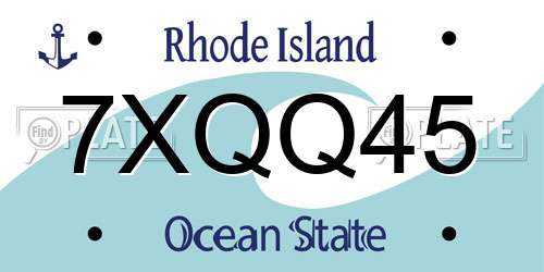 7XQQ45 Rhode Island License Plate