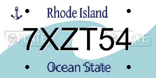 7XZT54 Rhode Island License Plate