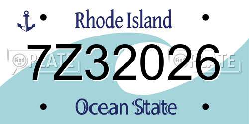 7Z32026 Rhode Island License Plate