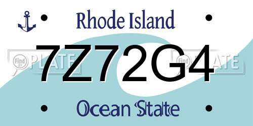 7Z72G4 Rhode Island License Plate