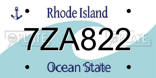 7ZA822 Rhode Island License Plate