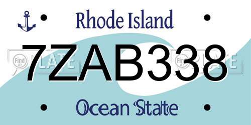 7ZAB338 Rhode Island License Plate
