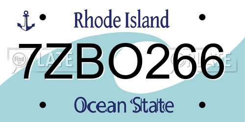 7ZBO266 Rhode Island License Plate
