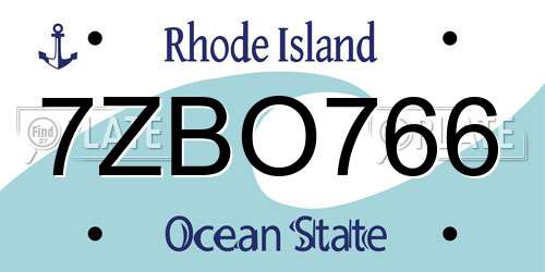 7ZBO766 Rhode Island License Plate