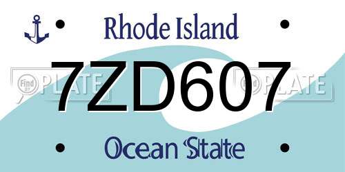 7ZD607 Rhode Island License Plate