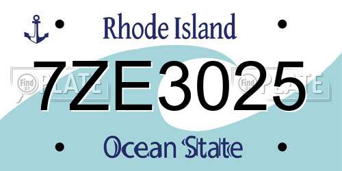 7ZE3025 Rhode Island License Plate