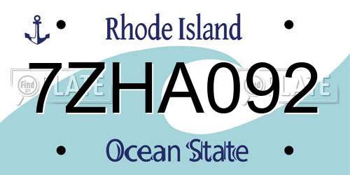 7ZHA092 Rhode Island License Plate