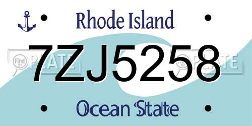 7ZJ5258 Rhode Island License Plate