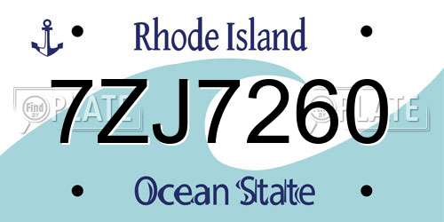 7ZJ7260 Rhode Island License Plate