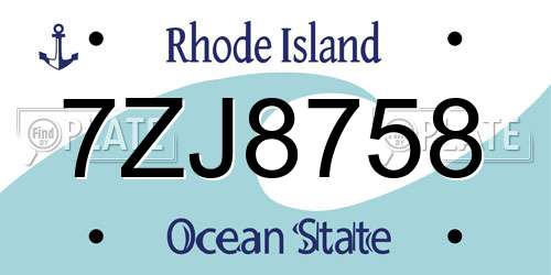 7ZJ8758 Rhode Island License Plate
