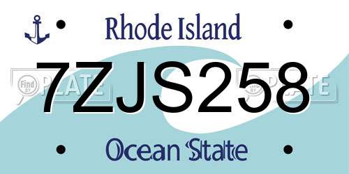 7ZJS258 Rhode Island License Plate