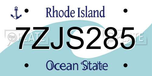 7ZJS285 Rhode Island License Plate