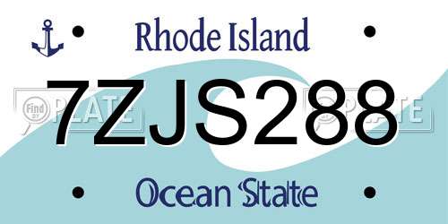 7ZJS288 Rhode Island License Plate