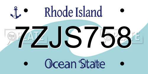 7ZJS758 Rhode Island License Plate