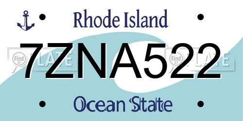 7ZNA522 Rhode Island License Plate
