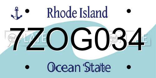 7ZOG034 Rhode Island License Plate