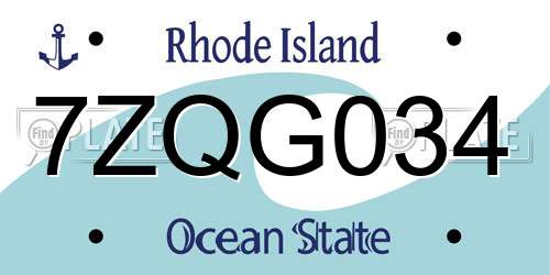 7ZQG034 Rhode Island License Plate