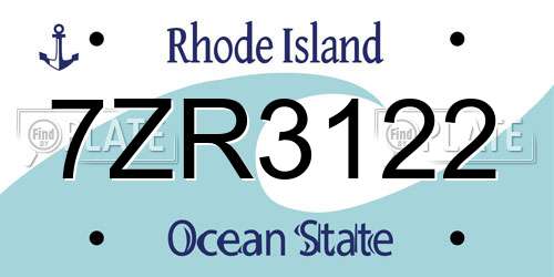 7ZR3122 Rhode Island License Plate