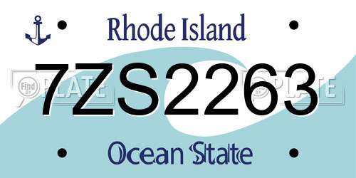 7ZS2263 Rhode Island License Plate