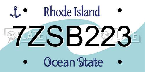 7ZSB223 Rhode Island License Plate