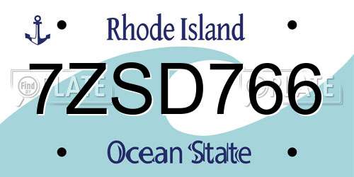 7ZSD766 Rhode Island License Plate