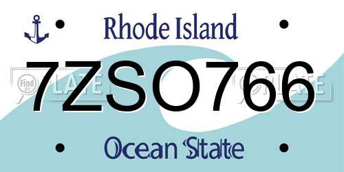 7ZSO766 Rhode Island License Plate