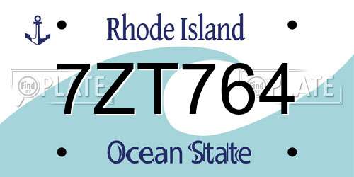 7ZT764 Rhode Island License Plate