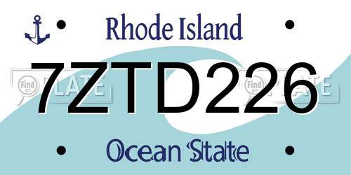 7ZTD226 Rhode Island License Plate