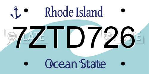 7ZTD726 Rhode Island License Plate