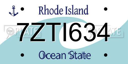7ZTI634 Rhode Island License Plate