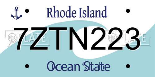 7ZTN223 Rhode Island License Plate