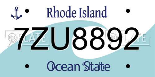 7ZU8892 Rhode Island License Plate