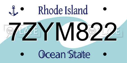 7ZYM822 Rhode Island License Plate