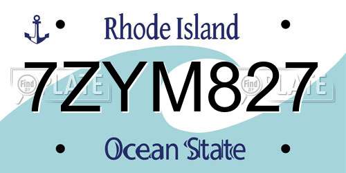 7ZYM827 Rhode Island License Plate