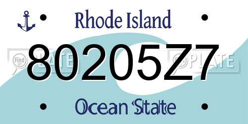 80205Z7 Rhode Island License Plate